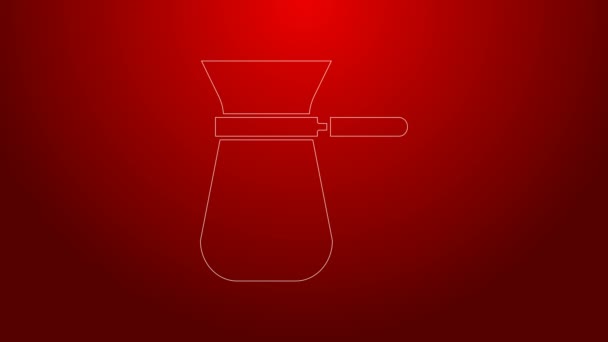 Ligne verte Icône turque café isolé sur fond rouge. Animation graphique de mouvement vidéo 4K — Video