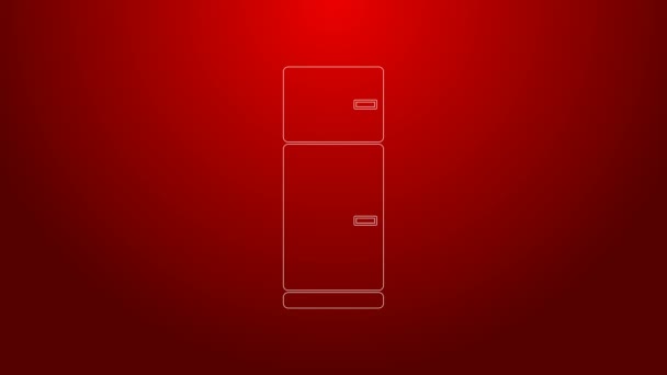 Linea verde Icona del frigorifero isolata su sfondo rosso. Frigorifero con congelatore. Tecnologie ed elettrodomestici. Animazione grafica 4K Video motion — Video Stock