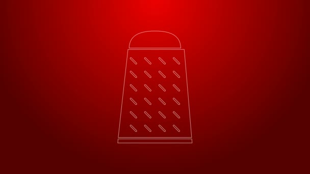 Green line Grater icon isolated on red background. Kitchen symbol. Cooking utensil. Cutlery sign. 4K Video motion graphic animation — Stock Video