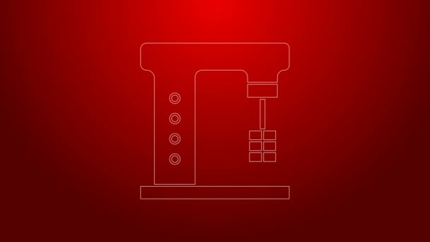 Línea verde Icono de mezclador eléctrico aislado sobre fondo rojo. Licuadora de cocina. Animación gráfica de vídeo 4K — Vídeos de Stock