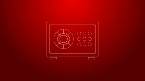Green line Safe icon isolated on red background. The door safe a bank vault with a combination lock. Reliable Data Protection. 4K Video motion graphic animation — Stock Video