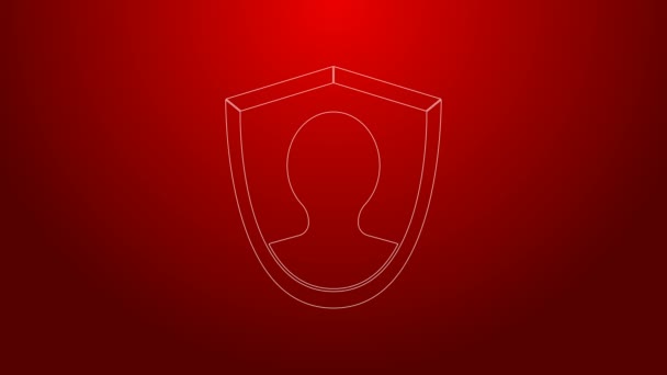 Grön linje Användarskydd ikon isolerad på röd bakgrund. Säker inloggning, lösenordsskyddad, skydd av personuppgifter, autentisering. 4K Video motion grafisk animation — Stockvideo