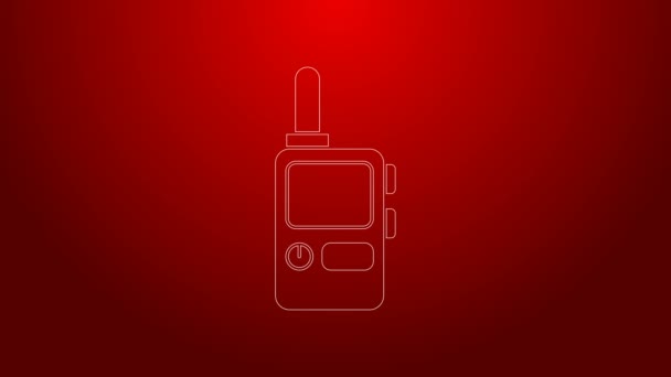 녹색 라인 워키토키 아이콘은 빨간 배경에서 분리되었습니다. 휴대 가능 한 무선 송신기 아이콘. 무선 수신기 신호. 4K 비디오 모션 그래픽 애니메이션 — 비디오