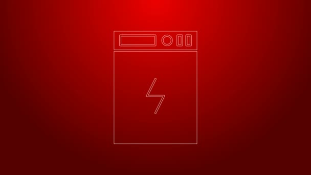 Ligne verte Icône Power bank isolée sur fond rouge. Appareil de charge portable. Animation graphique de mouvement vidéo 4K — Video