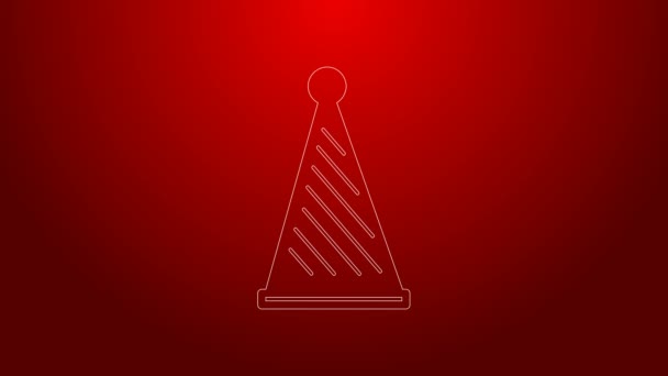 Green line Party hat icon isolated on red background. Birthday hat. 4K Video motion graphic animation — Stock Video