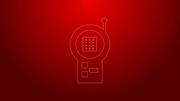 グリーンラインベビーモニター赤い背景に隔離されたウォーキートーキーのアイコン。4Kビデオモーショングラフィックアニメーション — ストック動画