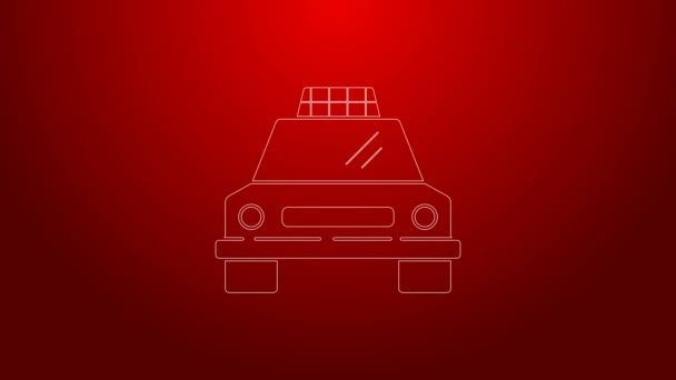 Línea verde Taxi coche icono aislado sobre fondo rojo. Animación gráfica de vídeo 4K — Vídeo de stock