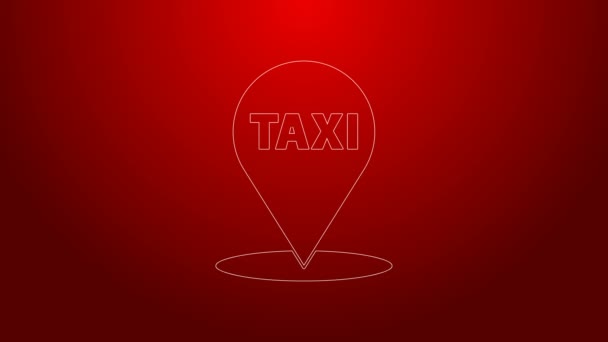 Línea verde Puntero de mapa con icono de taxi aislado sobre fondo rojo. Símbolo de ubicación. Animación gráfica de vídeo 4K — Vídeos de Stock