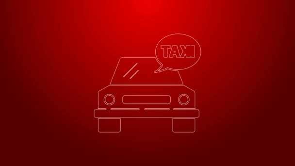 Groene lijn Taxi auto pictogram geïsoleerd op rode achtergrond. 4K Video motion grafische animatie — Stockvideo