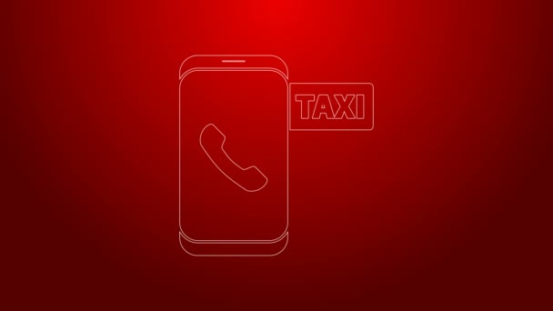 Línea verde Icono de servicio telefónico de llamada de taxi aislado sobre fondo rojo. Taxi para smartphone. Animación gráfica de vídeo 4K — Vídeo de stock