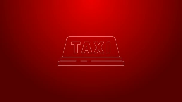 Linea verde Taxi icona del tetto auto isolato su sfondo rosso. Animazione grafica 4K Video motion — Video Stock
