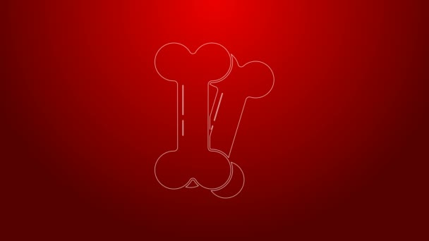 Green line Dog bone icon isolated on red background. Pets food symbol. 4K Video motion graphic animation — Stock Video