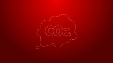 Bulut simgesindeki yeşil çizgi CO2 emisyonları kırmızı arkaplanda izole edildi. Karbondioksit formülü sembolü, duman kirliliği konsepti, çevre konsepti. 4K Video hareketli grafik canlandırması