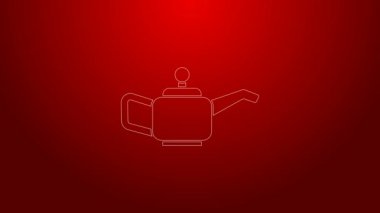 Kırmızı arkaplanda motor makine yağı ikonu için yeşil hat kutusu izole edildi. Benzin bidonu. Yağ değiştirme ve onarım servisi. 4K Video hareketli grafik canlandırması