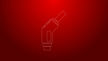 Yeşil hat benzin pompası başlık simgesi kırmızı arkaplanda izole edildi. Yakıt pompası istasyonu. Yakıt ikmal tabelası. Benzin istasyonu ikonu. 4K Video hareketli grafik canlandırması