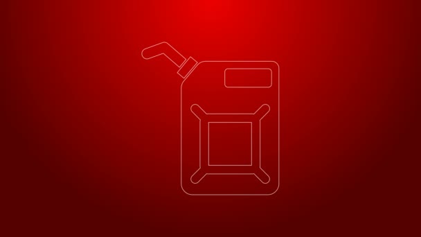 Zelená linka kanystr pro benzín ikona izolované na červeném pozadí. Ikona nafty. Grafická animace pohybu videa 4K — Stock video