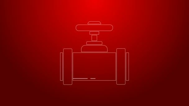 Línea verde Tubos metálicos de la industria e icono de la válvula aislados sobre fondo rojo. Animación gráfica de vídeo 4K — Vídeo de stock