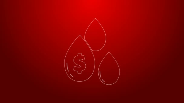 Green line Oil drop with dollar symbol icon isolated on red background. 4K Video motion graphic animation — Stock Video