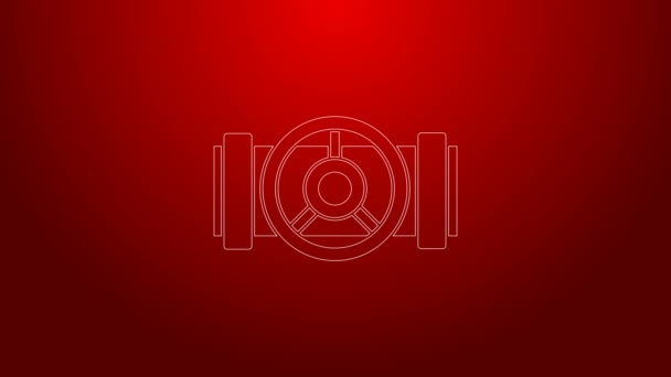 Green line Industry metallic pipes and valve icon isolated on red background. 4K Video motion graphic animation — Stock Video