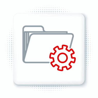 Dişli simgesi olan satır dizini ayarları beyaz arkaplanda izole edildi. Yazılım güncellemesi, transfer protokolü, takım çalışması araç yönetimi. Renkli taslak konsepti. Vektör.