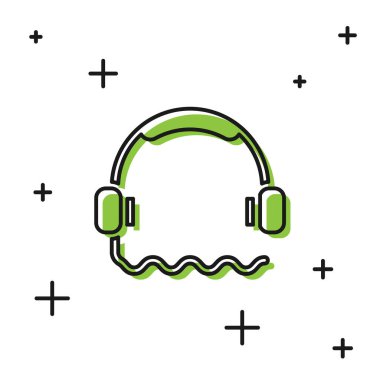 Siyah kulaklık simgesi beyaz arkaplanda izole edilmiş. Müşteri hizmetleri, yardım hattı, çağrı merkezi, faq, bakım. Vektör İllüstrasyonu.