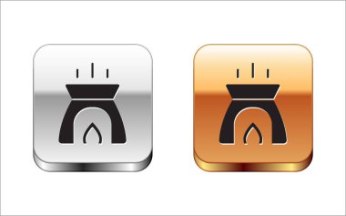 Beyaz arkaplanda siyah Aroma mum simgesi izole edildi. Gümüş-altın kare düğme. Vektör.