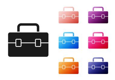 Beyaz arkaplanda siyah Araç Kutusu simgesi izole edildi. Alet kutusu tabelası. Simgeleri renklendirin. Vektör.