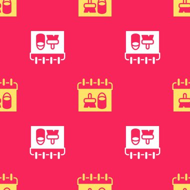 Sarı Temizleme takvim simgesi kırmızı arkaplanda izole edilmiş pürüzsüz desen. Vektör.