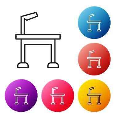 Siyah çizgi evcil hayvan bakım masası simgesi beyaz arkaplanda izole edildi. Renkli daire düğmelerini ayarlayın. Vektör.