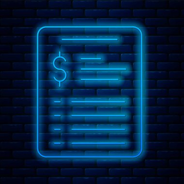 Parlayan neon hattı Bakım Salonu fiyat listesi simgesi tuğla duvar arkasında izole edildi. Vektör.
