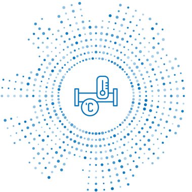 Mavi çizgi endüstrisi metalik boru ve sıcaklık simgesi beyaz arka planda izole edildi. Tesisat boru hattının farklı şekillerde parçaları. Soyut çember rastgele noktalar. Vektör.