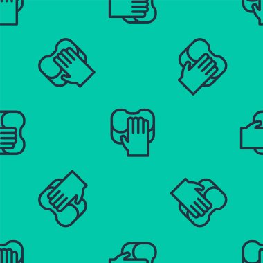 Mavi çizgi temizleme servisi simgesi yeşil arkaplandaki kusursuz deseni izole etti. Lateks el koruması işareti. Ev işi temizlik ekipmanları sembolü. Vektör.