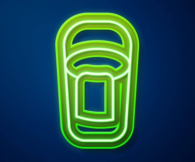 Parlak neon çizgi kovası mavi arkaplanda izole edilmiş bez simgesi. Temizlik hizmeti konsepti. Vektör.