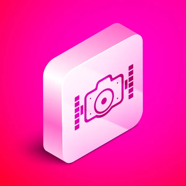 Isometrische Fotocamera Voor Duiker Pictogram Geïsoleerd Roze Achtergrond Foto Camera — Stockvector