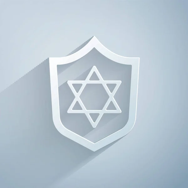Paper Cut Shield Star David Icon Isolated Grey Background Jewish — Stock Vector