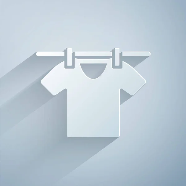 Corte Papel Icono Secado Ropa Aislado Sobre Fondo Gris Camisa — Vector de stock