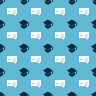 Mezuniyet kepini dünya ve çevrimiçi deftere kusursuz şablon olarak ayarla. Vektör.