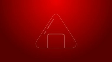 Kırmızı arkaplanda yeşil çizgi suşi simgesi izole edildi. Geleneksel Japon yemekleri. 4K Video hareketli grafik canlandırması