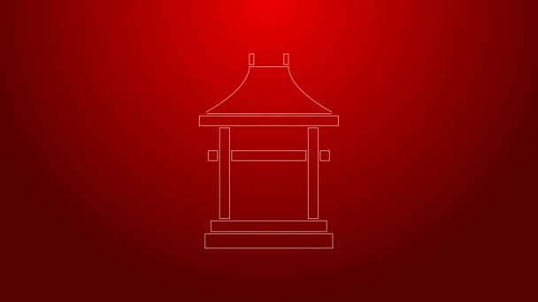 Grüne Linie Japan Gate Symbol isoliert auf rotem Hintergrund. Torschild Torii. Traditionelles traditionelles japanisches Torsymbol. 4K Video Motion Grafik Animation — Stockvideo