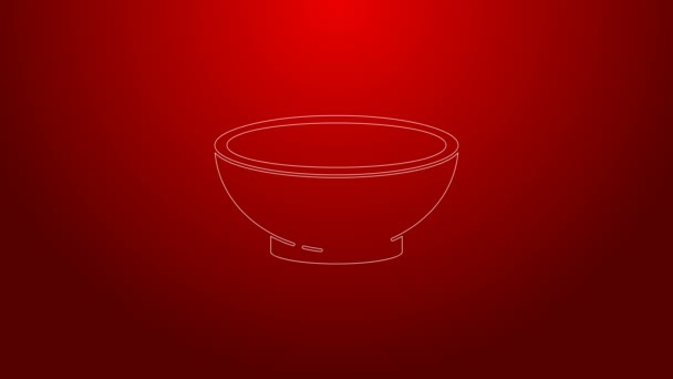 Green line Bowl of hot soup icon isolated on red background. 4K Video motion graphic animation — Stock Video