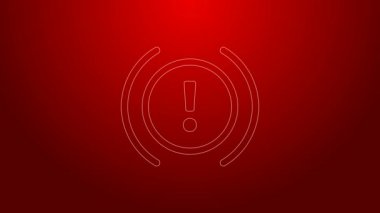 Kırmızı arkaplanda yeşil çizgi fren sistemi uyarı simgesi izole edildi. Arabada ünlem işareti var. Gösterge tabelaları. 4K Video hareketli grafik canlandırması
