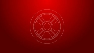 Yeşil çizgi Araba Tekerleği simgesi kırmızı arkaplanda izole edildi. 4K Video hareketli grafik canlandırması