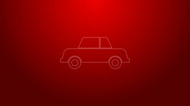 Kırmızı arkaplanda yeşil çizgi araba simgesi izole edildi. 4K Video hareketli grafik canlandırması