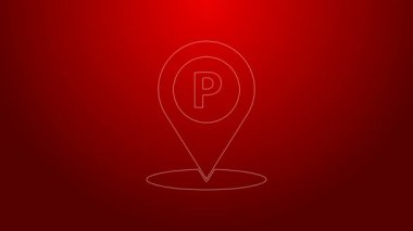 Kırmızı arkaplanda park simgesi olan yeşil çizgi konumu. Sokak tabelası. 4K Video hareketli grafik canlandırması