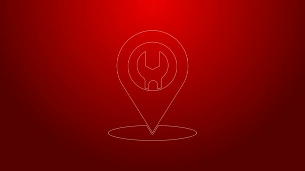 Green line Car service icon isolated on red background. Auto mechanic service. Repair service auto mechanic. Maintenance sign. 4K Video motion graphic animation — Stock Video