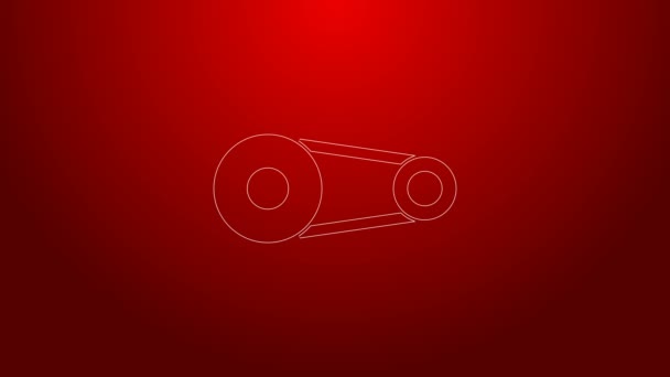 Groene lijn Timing riem kit icoon geïsoleerd op rode achtergrond. 4K Video motion grafische animatie — Stockvideo
