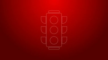 Kırmızı arkaplanda yeşil çizgi trafik ışığı simgesi izole edildi. 4K Video hareketli grafik canlandırması