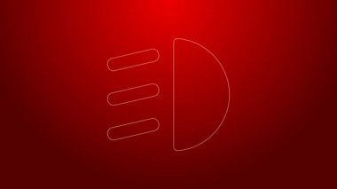 Yeşil çizgi Yüksek Işın simgesi kırmızı arkaplanda izole edildi. Araba farları. 4K Video hareketli grafik canlandırması