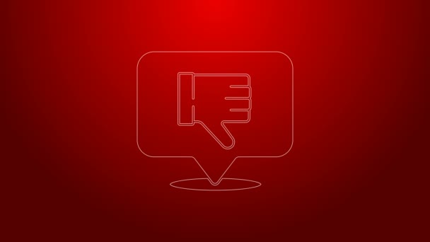 Green line Dislike in speech bubble icon isolated on red background. 4K Video motion graphic animation — Stock Video