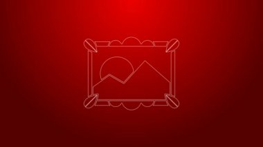 Kırmızı arkaplanda yeşil çizgi resim ikonu izole edildi. 4K Video hareketli grafik canlandırması